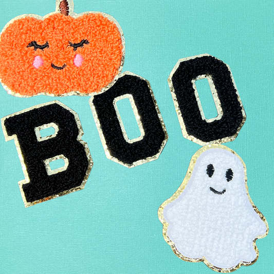 BOO Halloween Ghost & Pumpkin Chenille Iron-On Patches