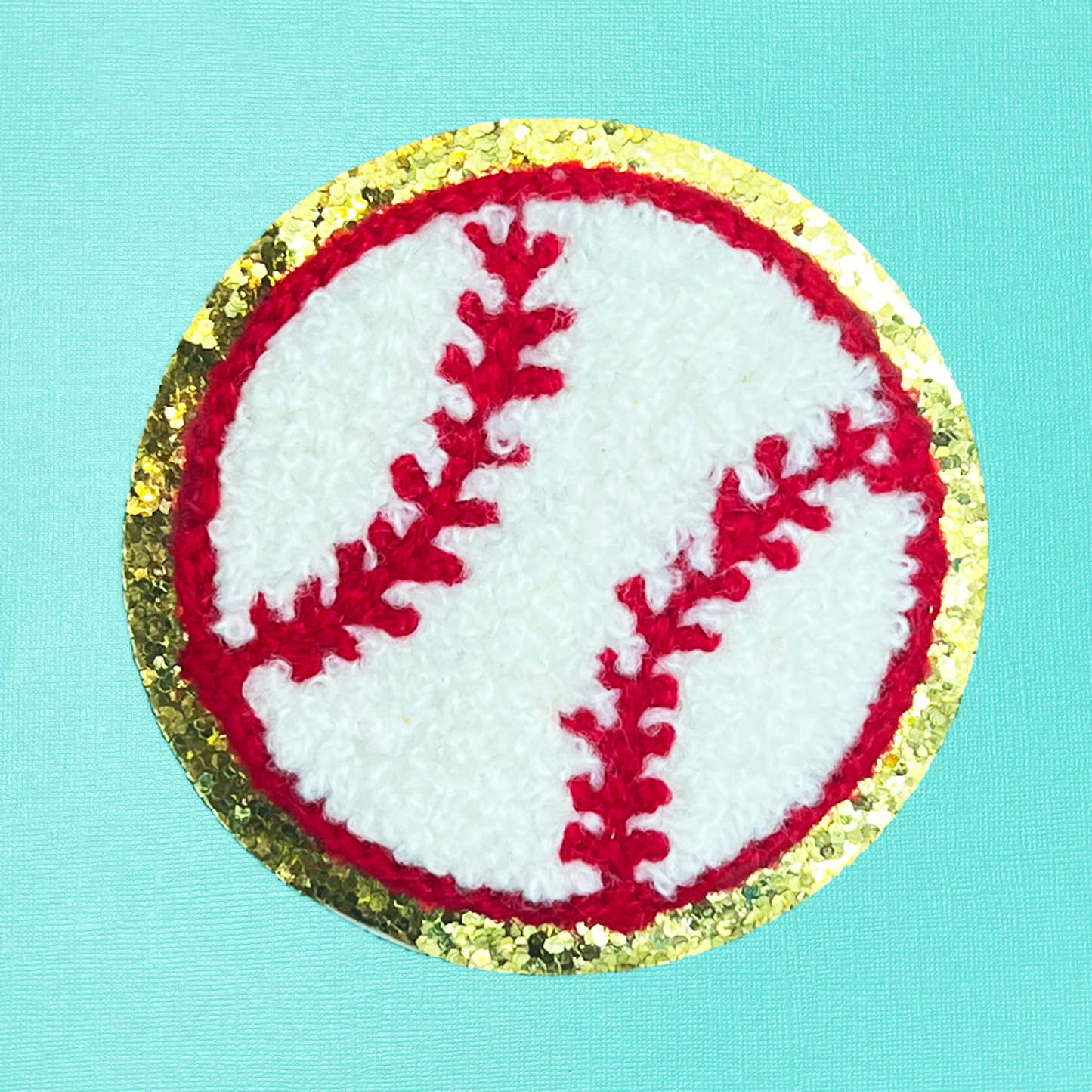 Baseball Chenille Iron On Patch, Self-Adhesive