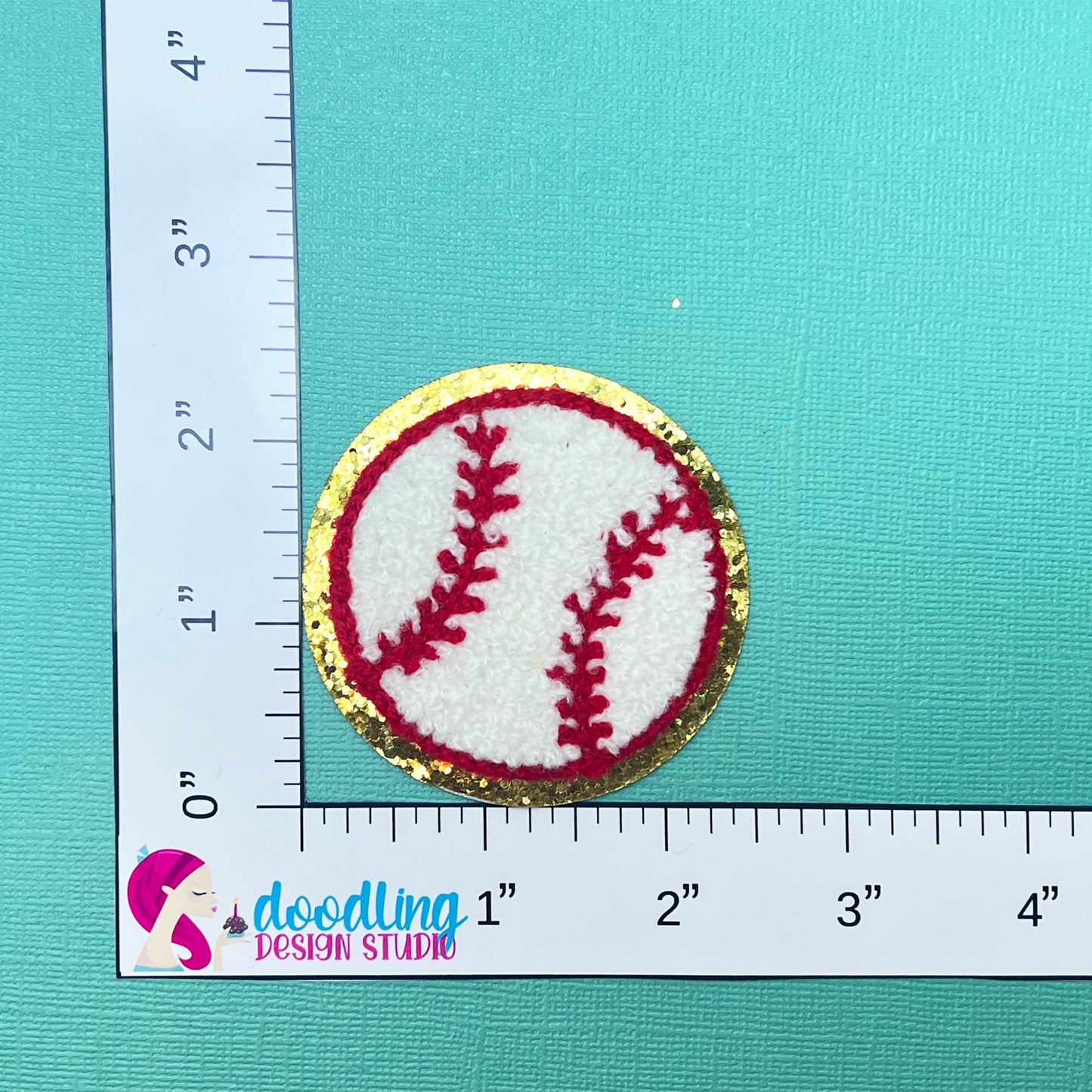 Baseball Chenille Iron On Patch, Self-Adhesive