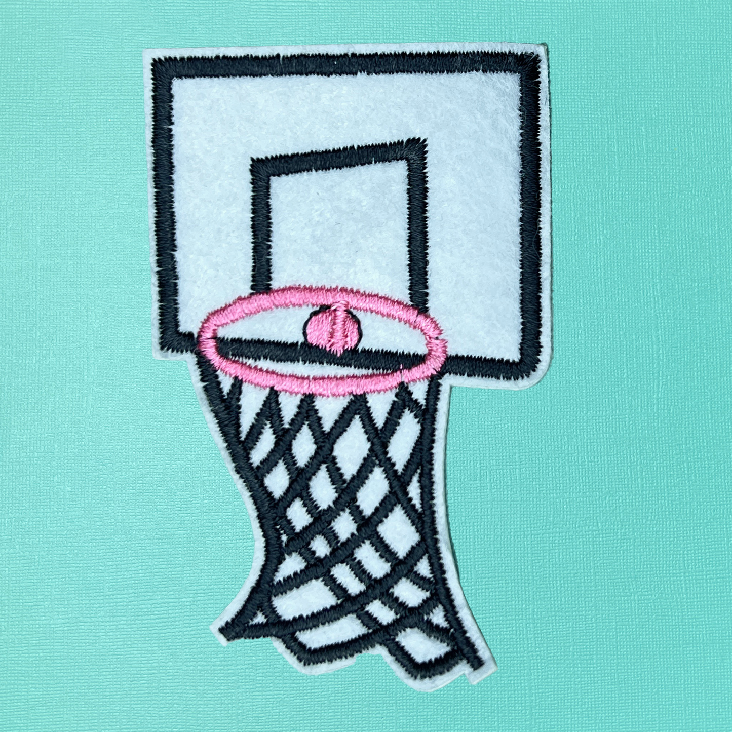 Basketball Hoop with Pink Rim Embroidered Iron On Patch