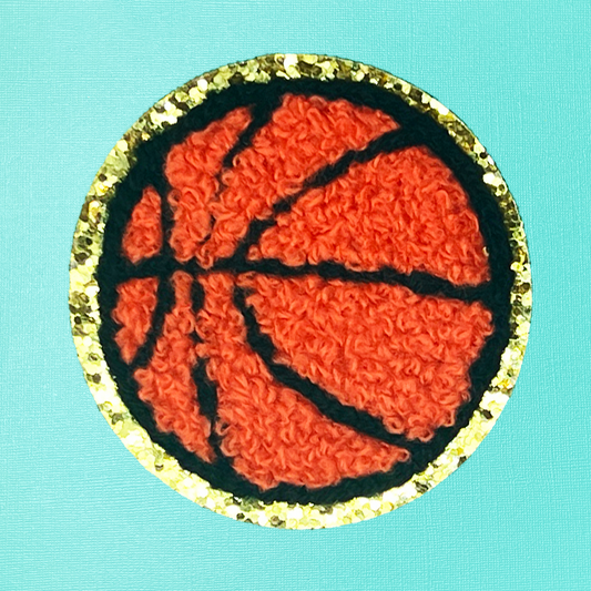 Basketball Chenille Iron On Patch, Self-Adhesive