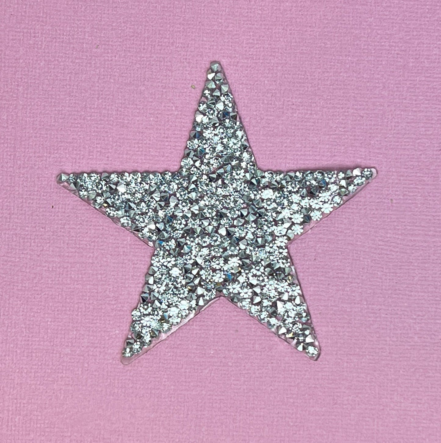 Large Silver Rhinestone Star Iron On Patch