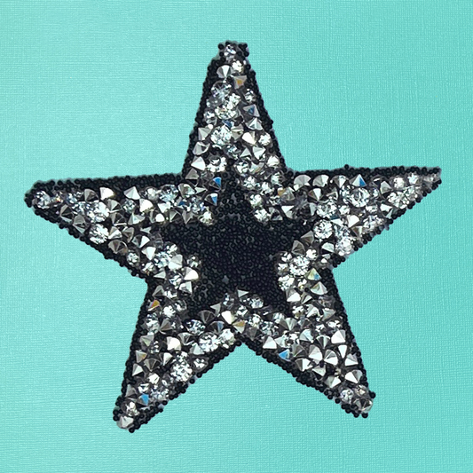 Black & Silver Rhinestone Star Iron On Patch