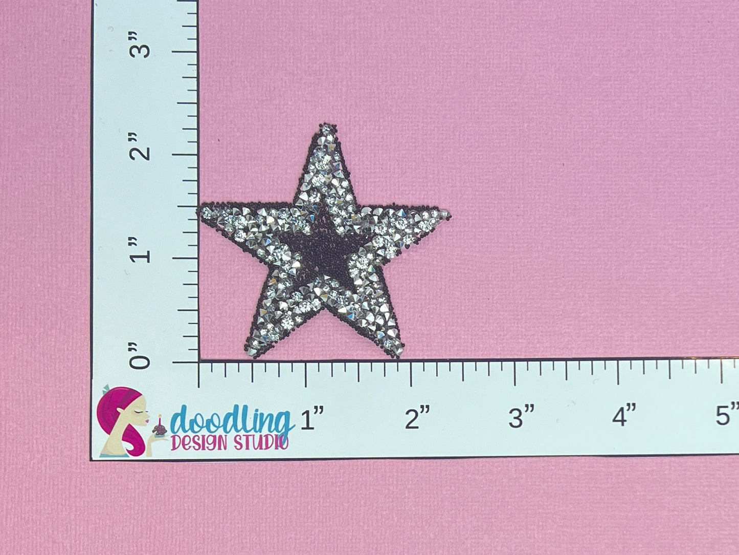 Black & Silver Rhinestone Star Iron On Patch