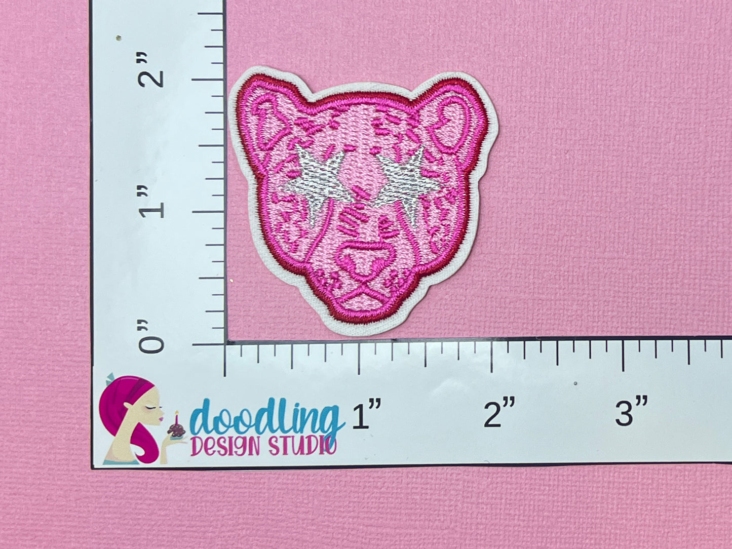 Hot Pink Cheetah with Star Eyes Iron On Patch