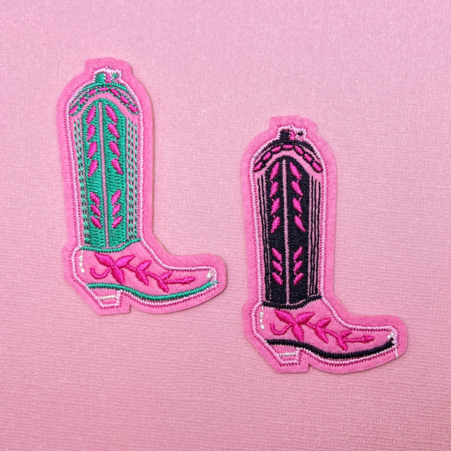 Pink & Black Cowgirl Boot Iron On Patch