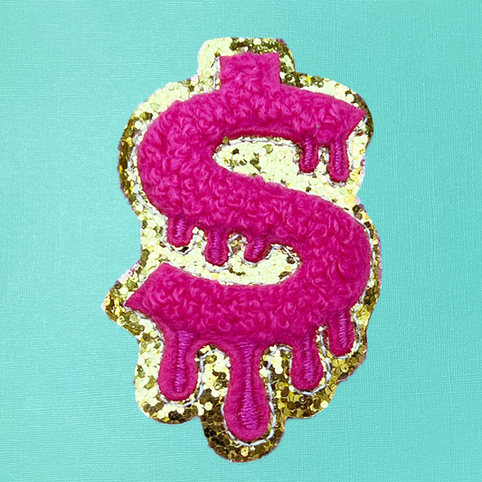 Dripping Dollar Sign Chenille Iron On Patch