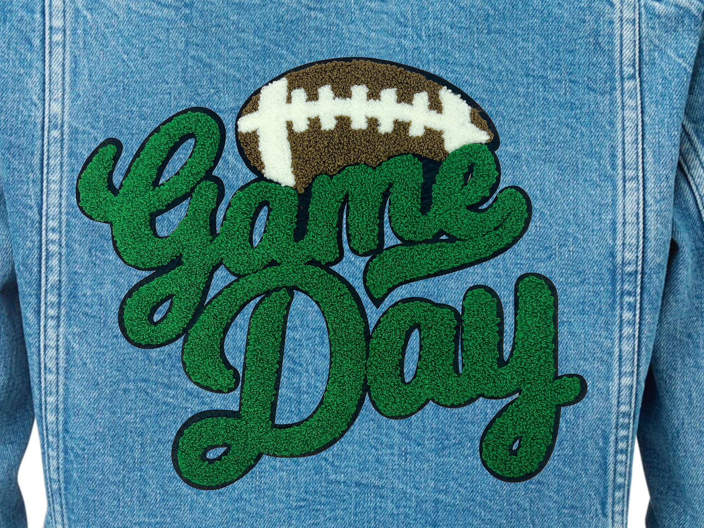 Green Football Game Day Chenille Iron On Patch