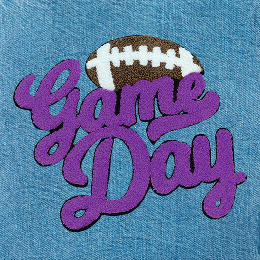 Purple Football Game Day Chenille Iron On Patch