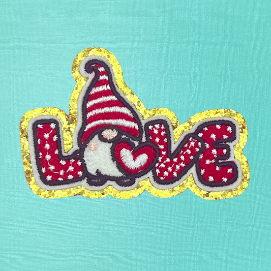 Love Gnome Valentines Day Chenille Iron On Patch