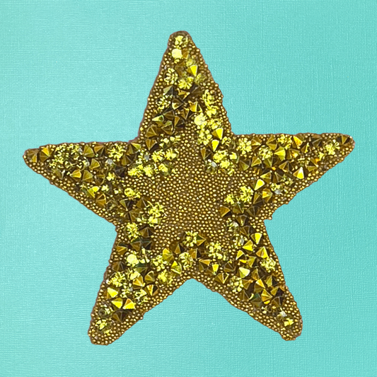 Gold Rhinestone Star Iron On Patch