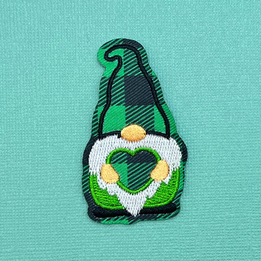 Green Irish Gnome with Heart St Patrick's Day Chenille Iron On Patch