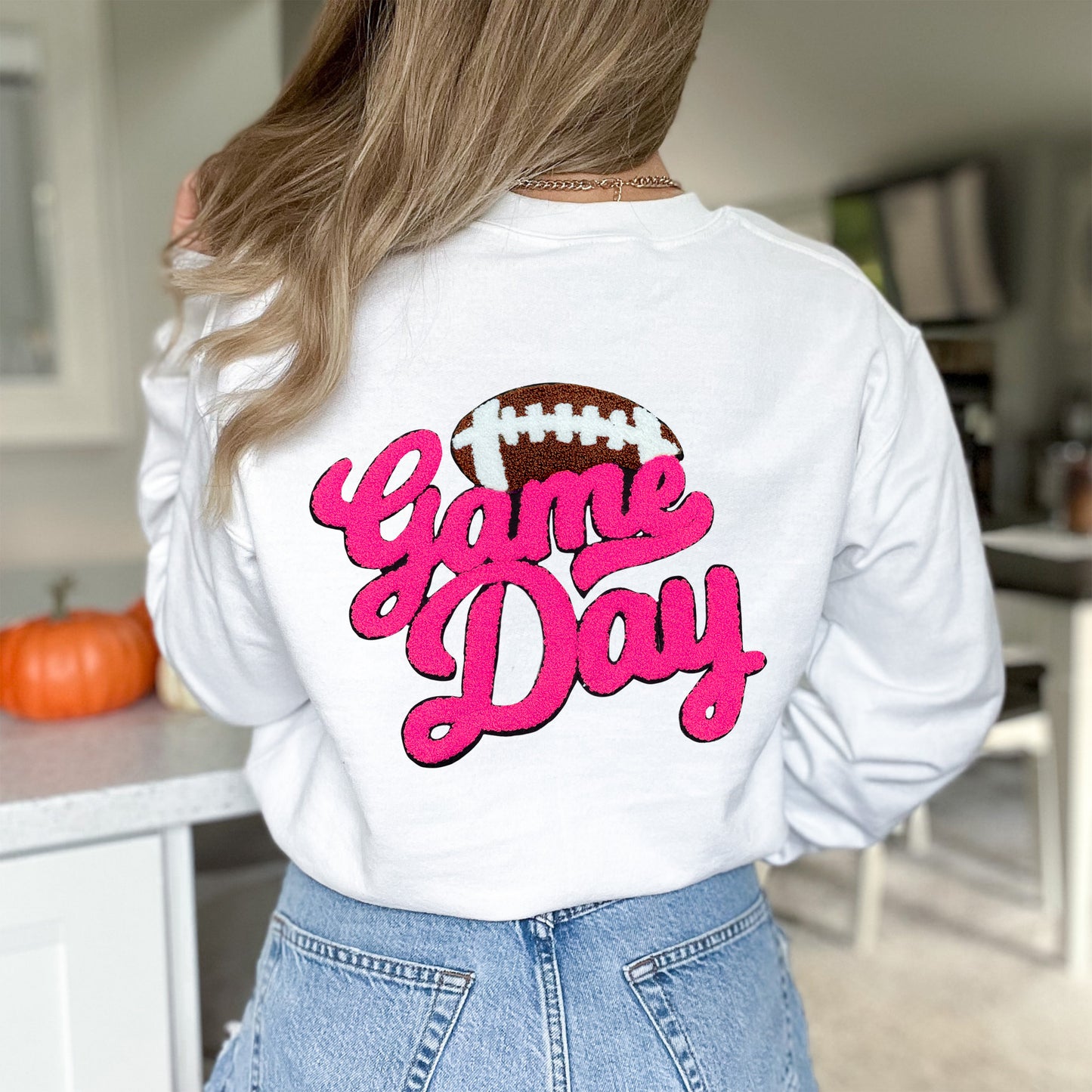 Hot Pink Football Game Day Chenille Iron On Patch