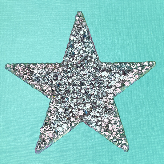 Large Silver Rhinestone Star Iron On Patch