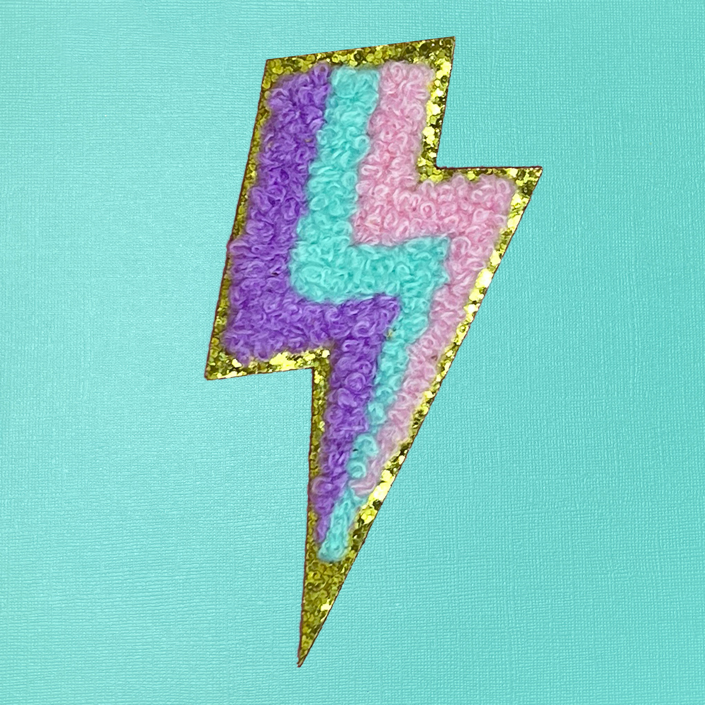 Lightning Bolt Multicolor Chenille Iron On Patch, Self-Adhesive