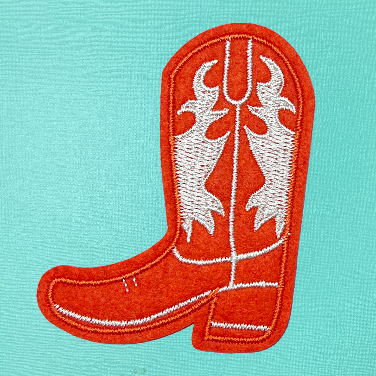 Orange & White Cowgirl Boot Iron On Patch