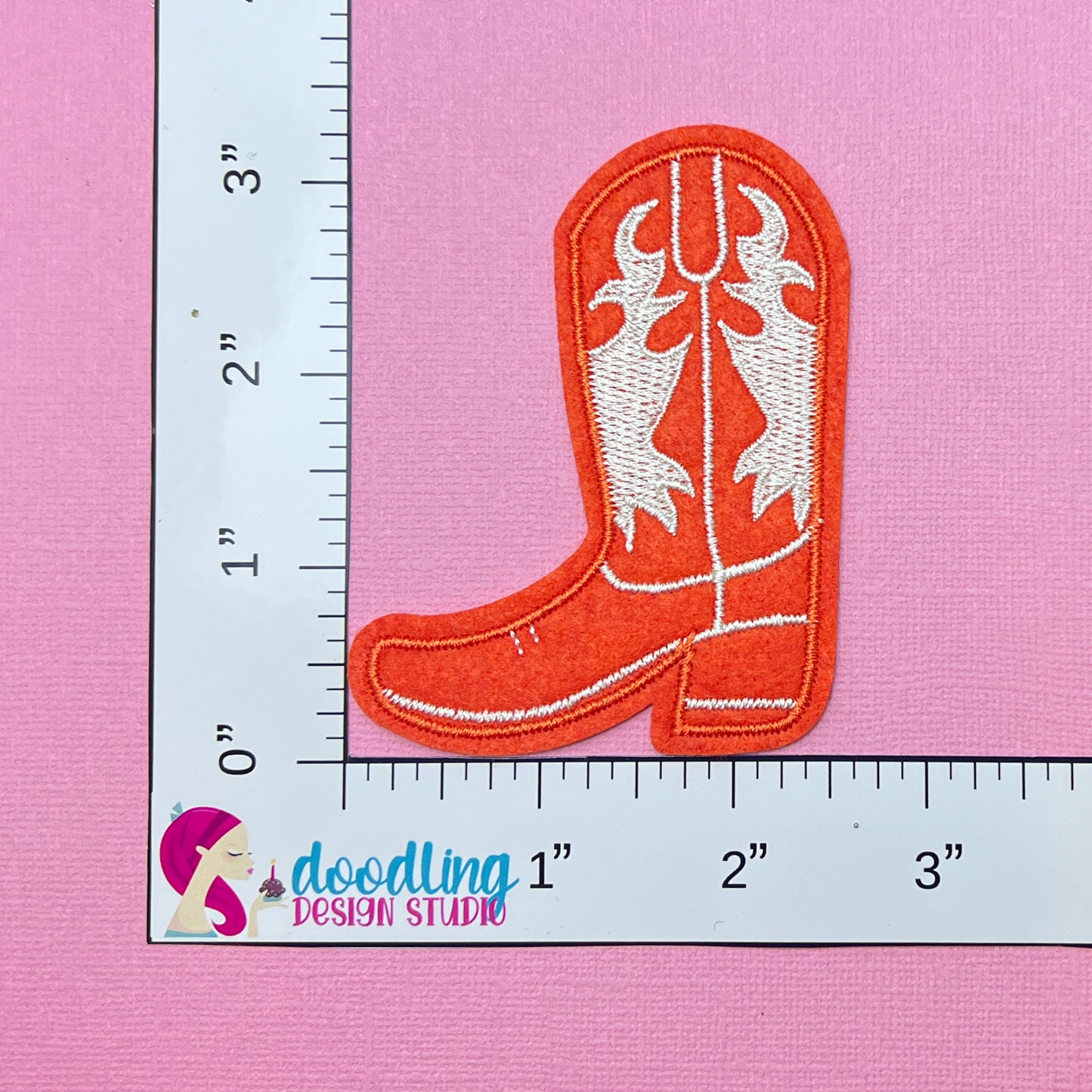 Orange & White Cowgirl Boot Iron On Patch