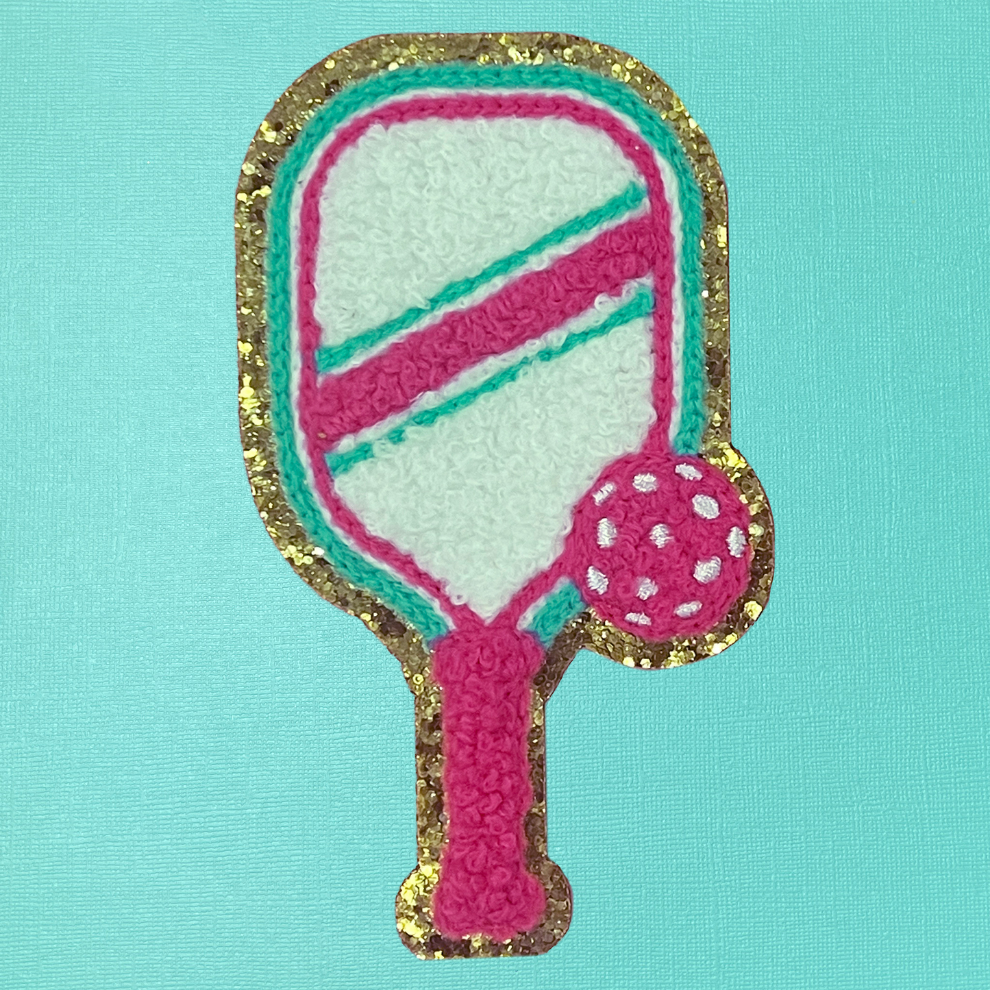 Pickleball Chenille Iron On Patch, Self-Adhesive