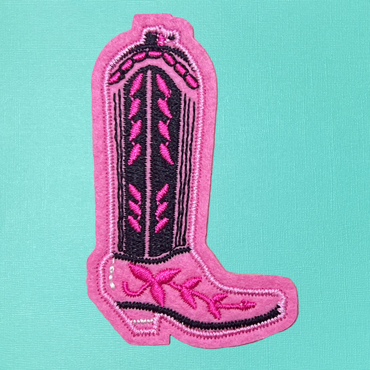 Pink & Black Cowgirl Boot Iron On Patch