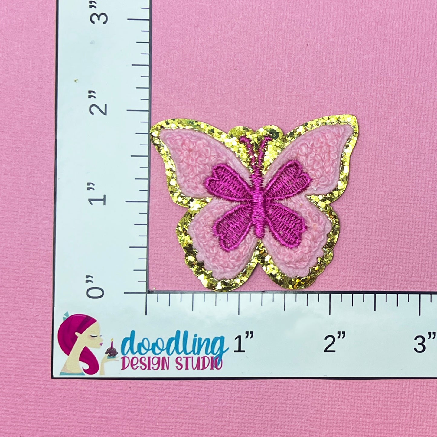 Pink Chenille Butterfly Iron On Patch