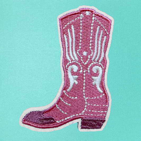 Pink Cowgirl Boot Iron On Patch