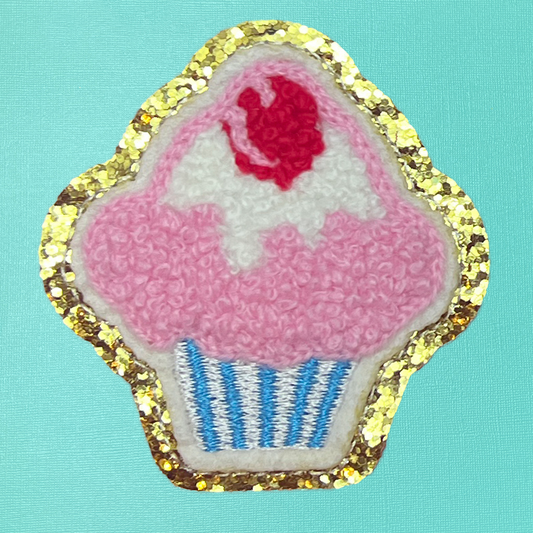 Pink Cupcake Chenille Self-Adhesive Iron On Patch