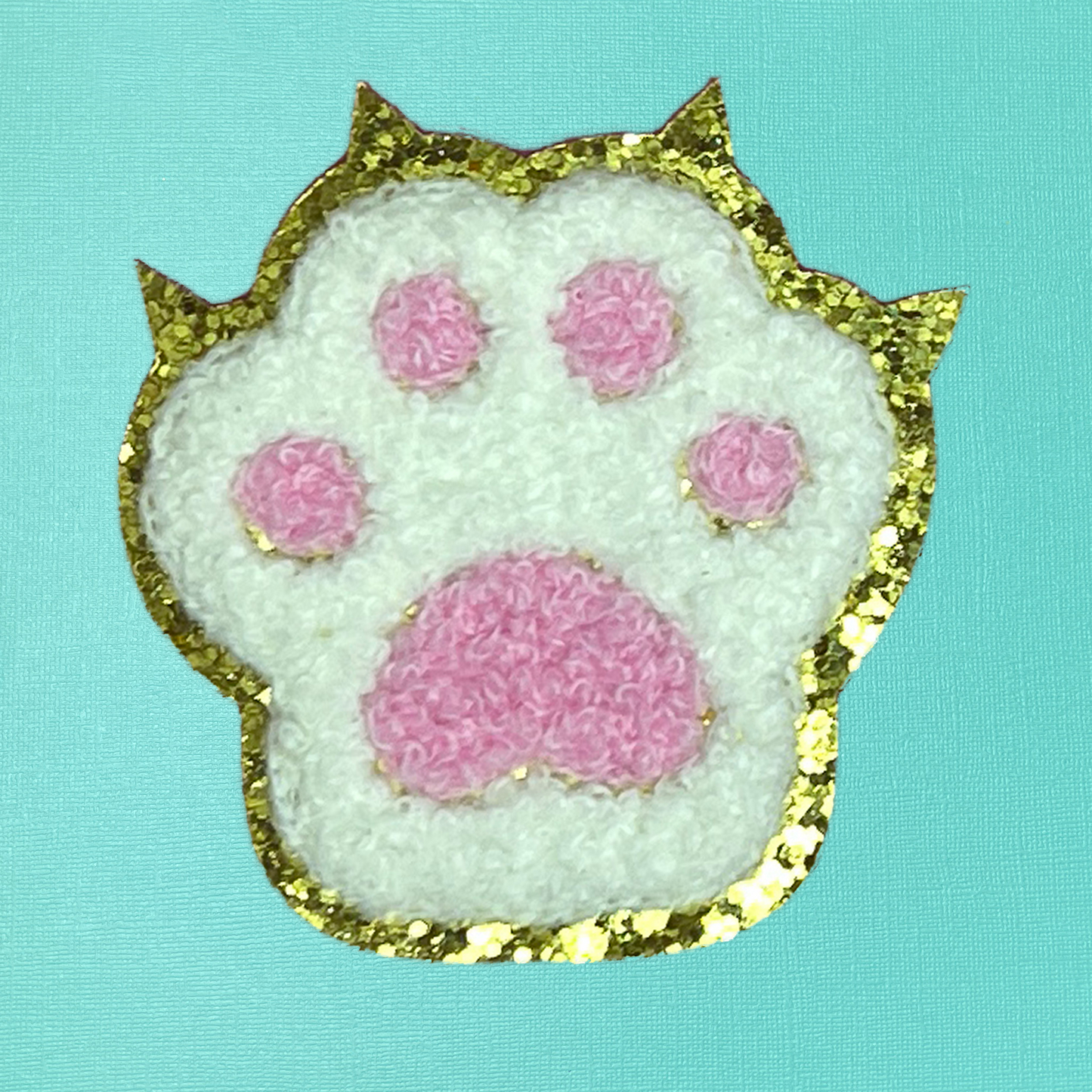 Pink & White Pet Paw Chenille Self-Adhesive Iron-On Patch