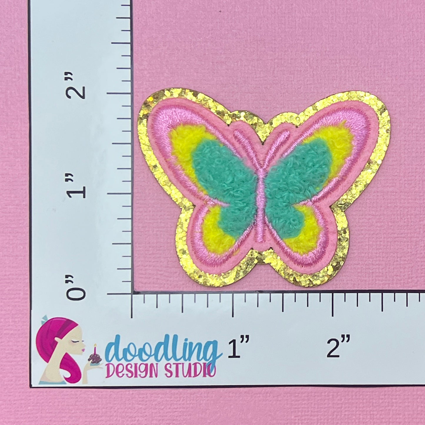 Pink & Teal Butterfly Chenille Self-Adhesive Iron On Patch