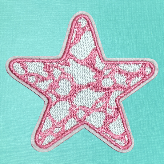 Pink & White Western Star Iron On Patch