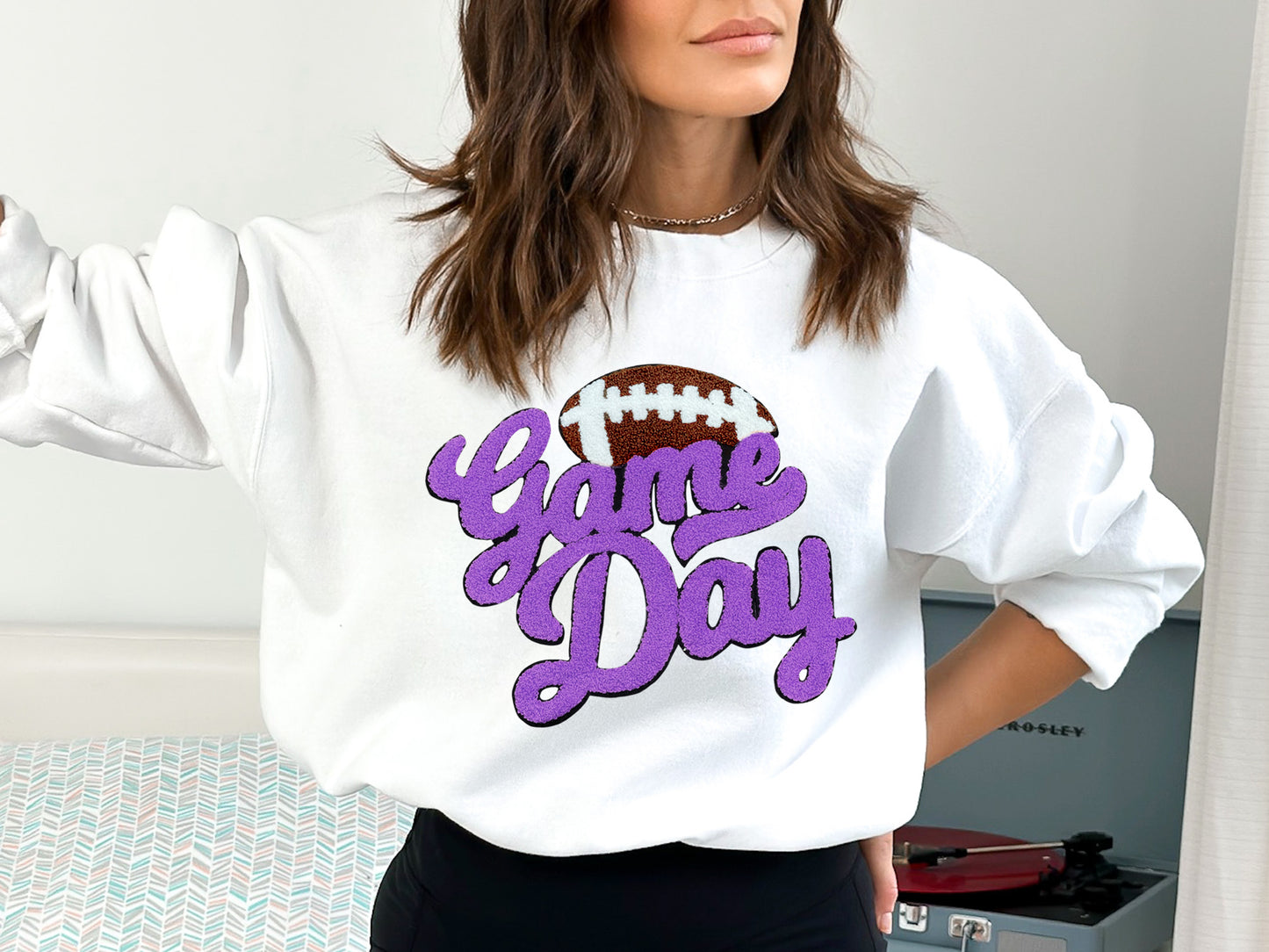 Purple Football Game Day Chenille Iron On Patch