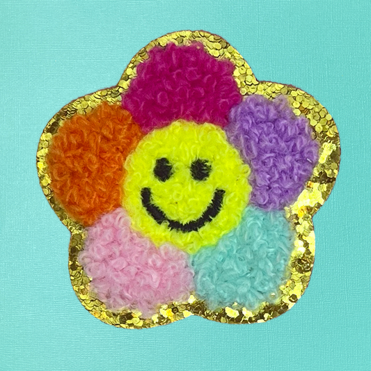 Colorful Smiling Flower Chenille Iron On Patch