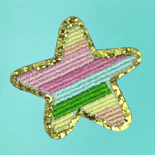 Rainbow Stripe Star Iron On Patch