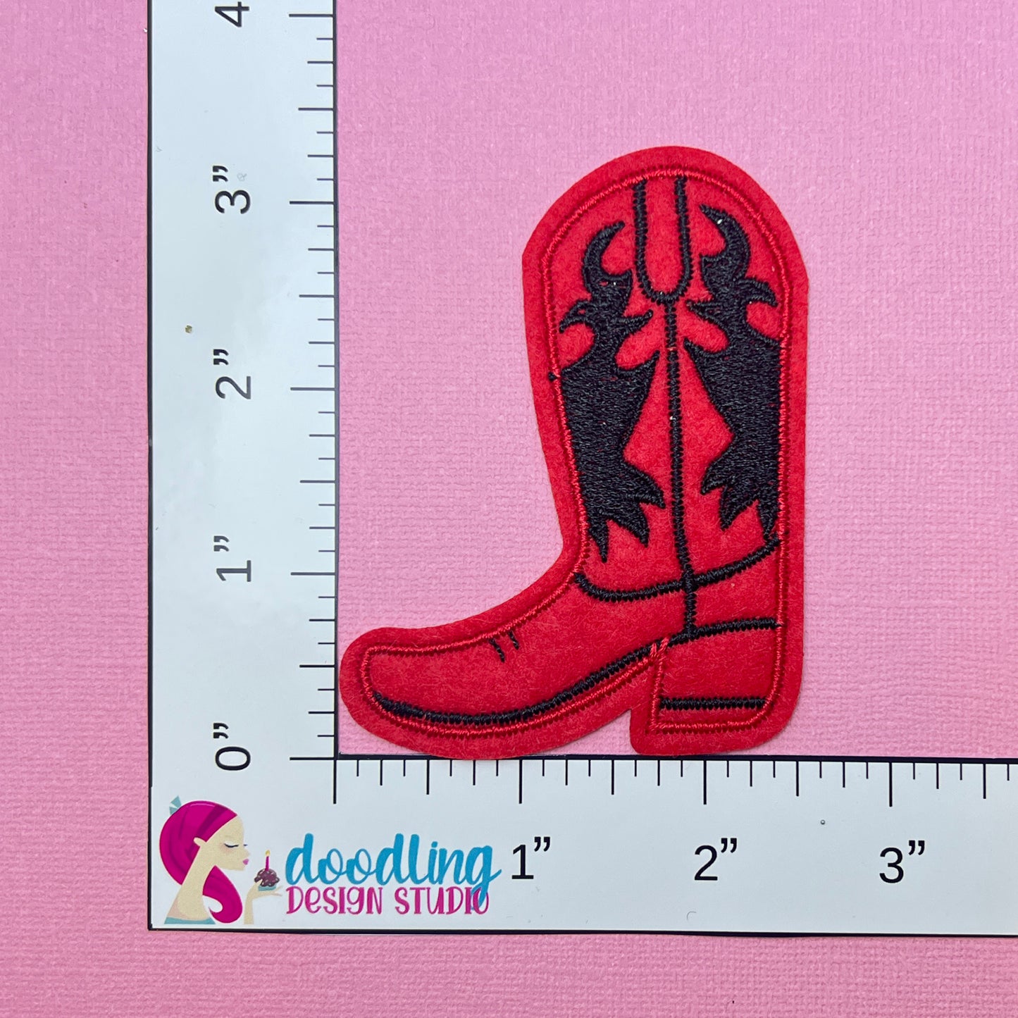 Red & Black Cowgirl Boot Iron On Patch