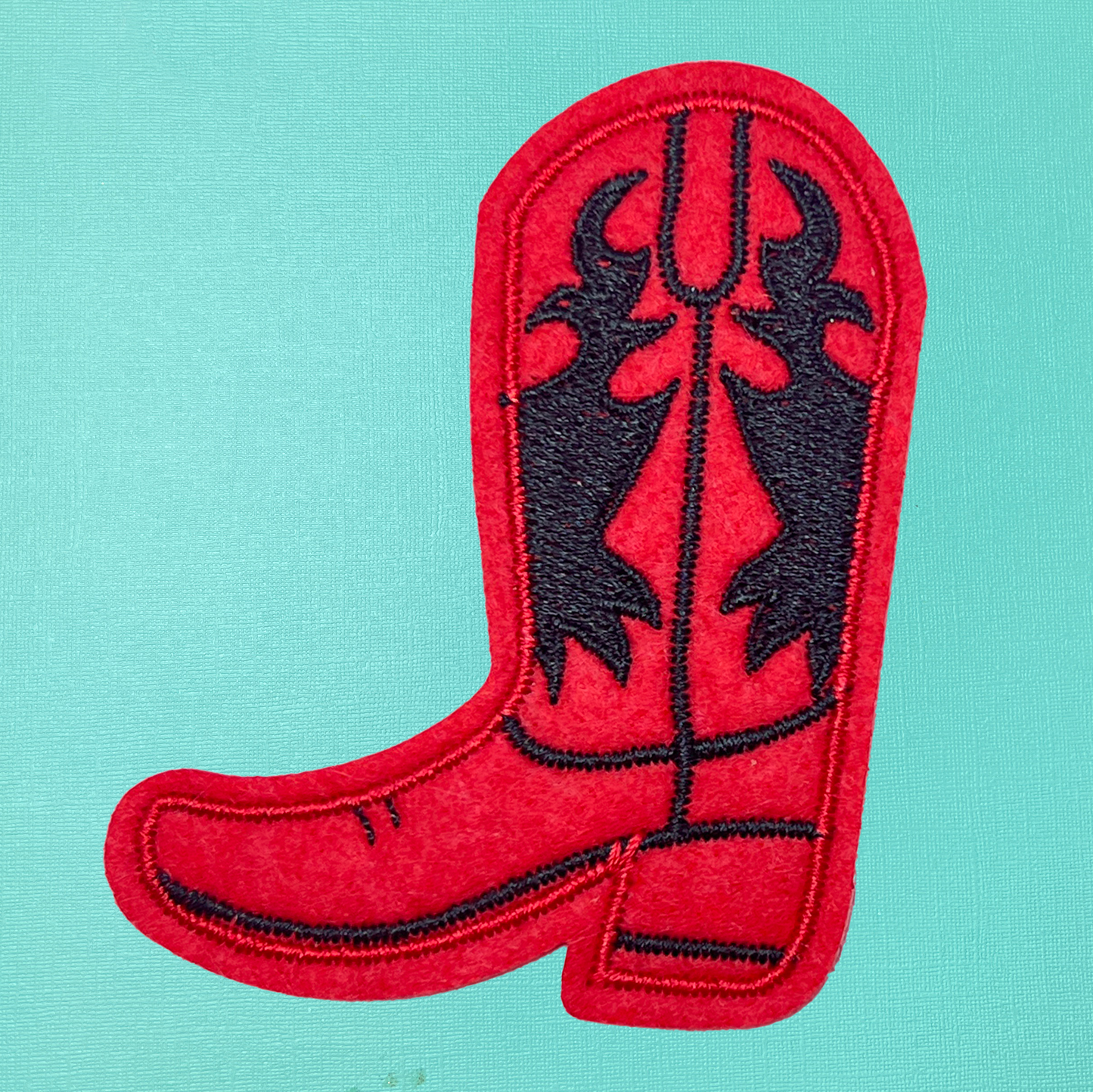 Red & Black Cowgirl Boot Iron On Patch