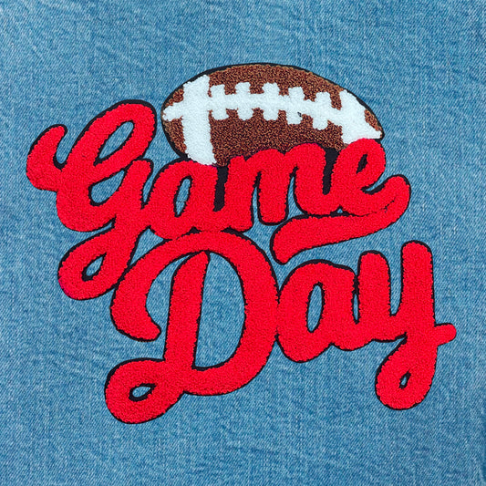 Red Football Game Day Chenille Iron On Patch