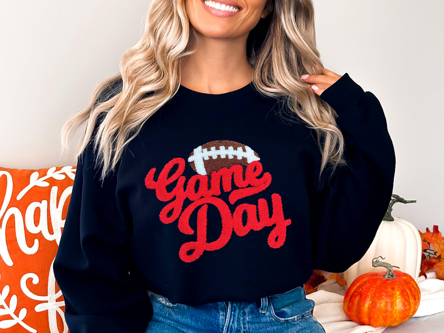 Red Football Game Day Chenille Iron On Patch