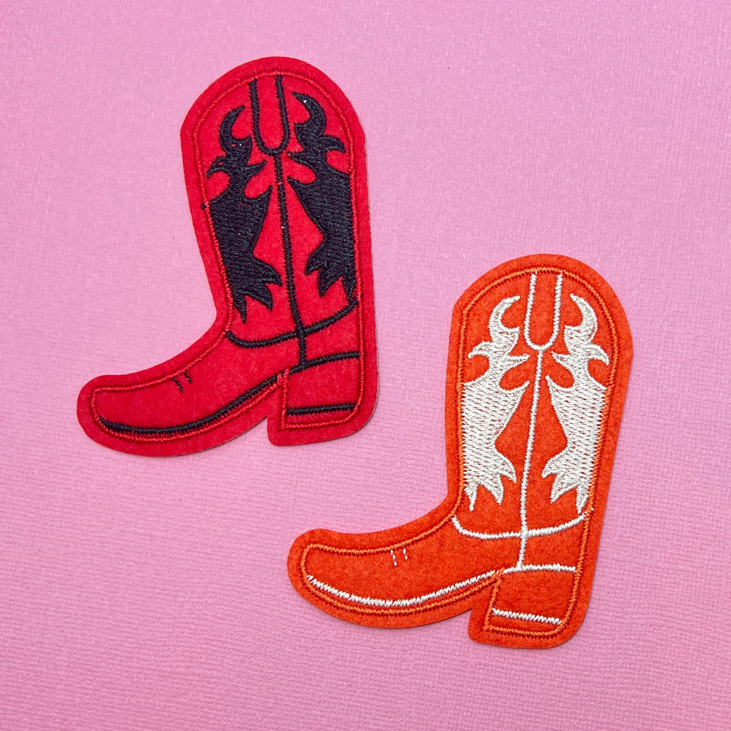 Red & Black Cowgirl Boot Iron On Patch