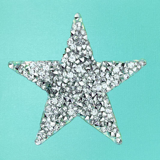 Silver Rhinestone Star Iron On Patch