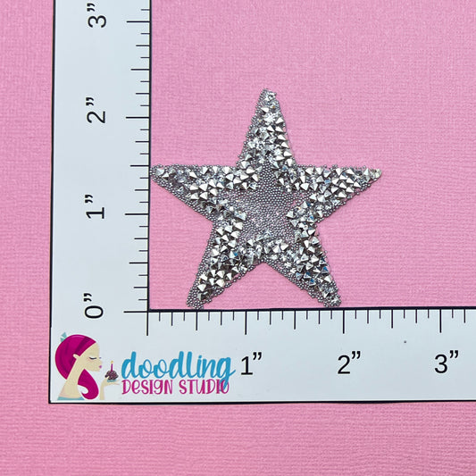 Silver Rhinestone Star Iron On Patch