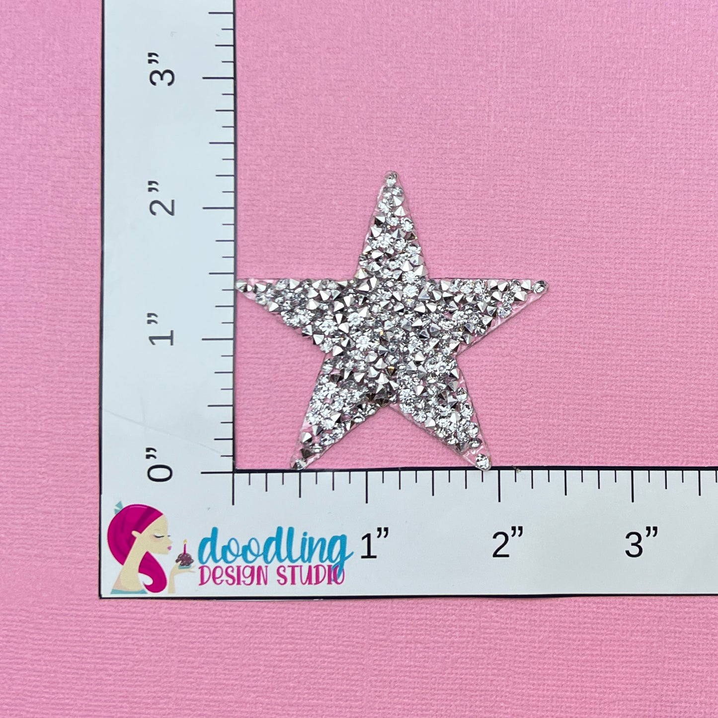 Silver Rhinestone Star Iron On Patch