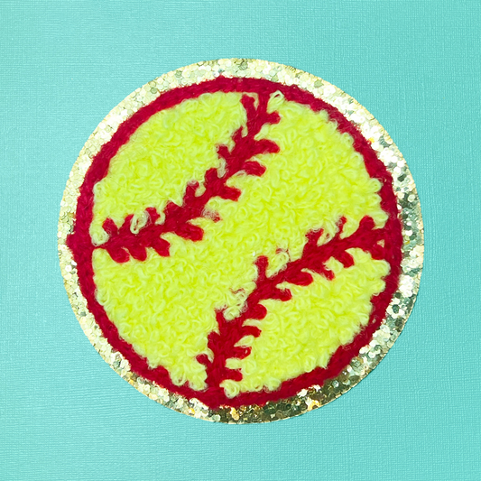 Softball Chenille Iron On Patch, Self-Adhesive