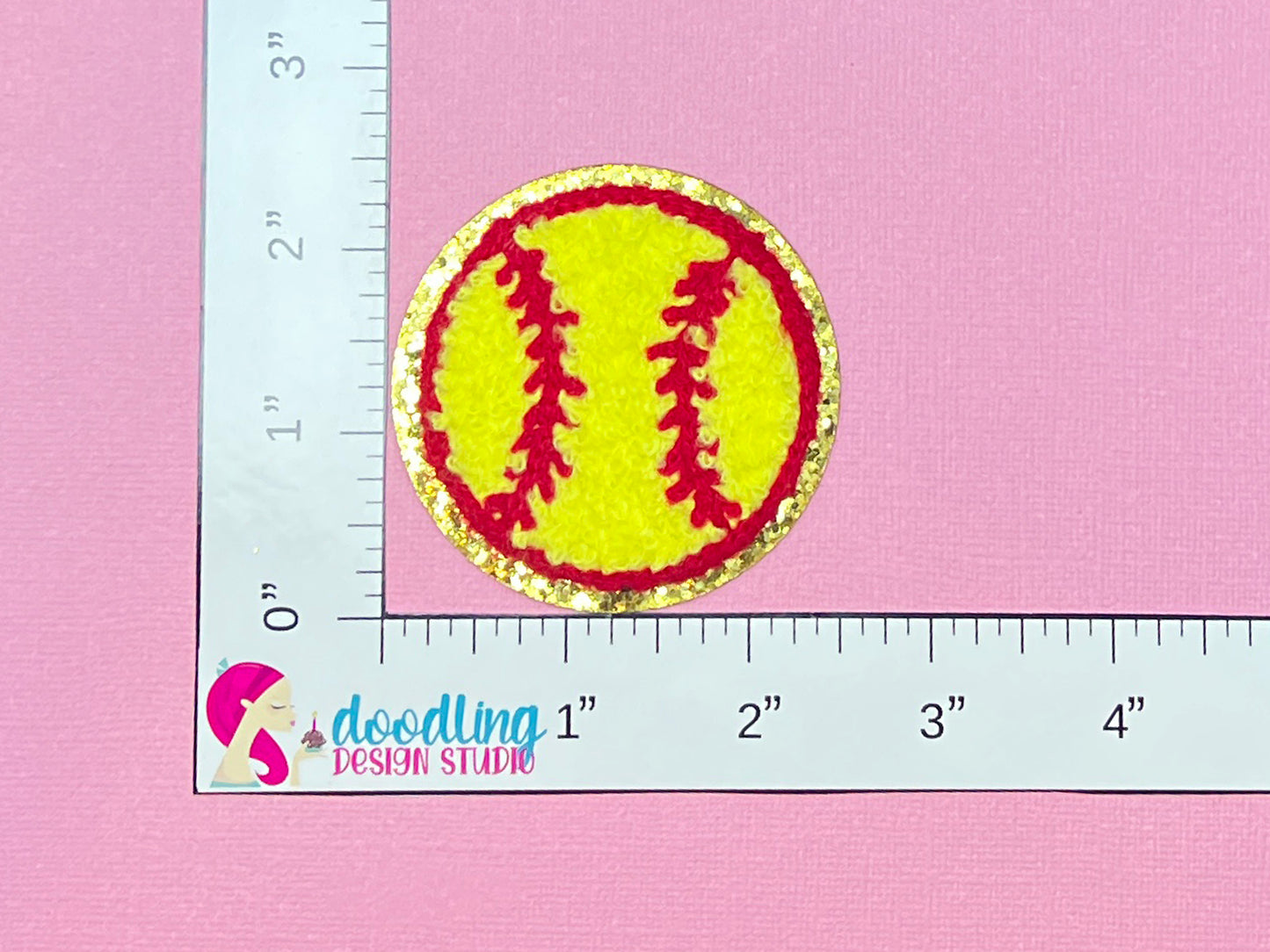 Softball Chenille Iron On Patch, Self-Adhesive