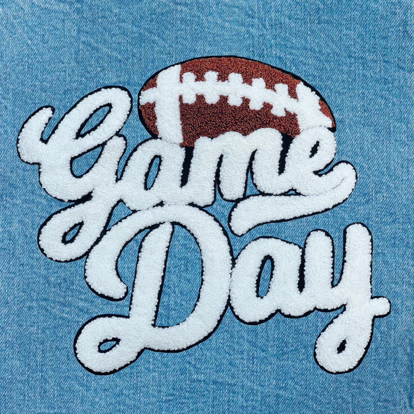 White Football Game Day Chenille Iron On Patch