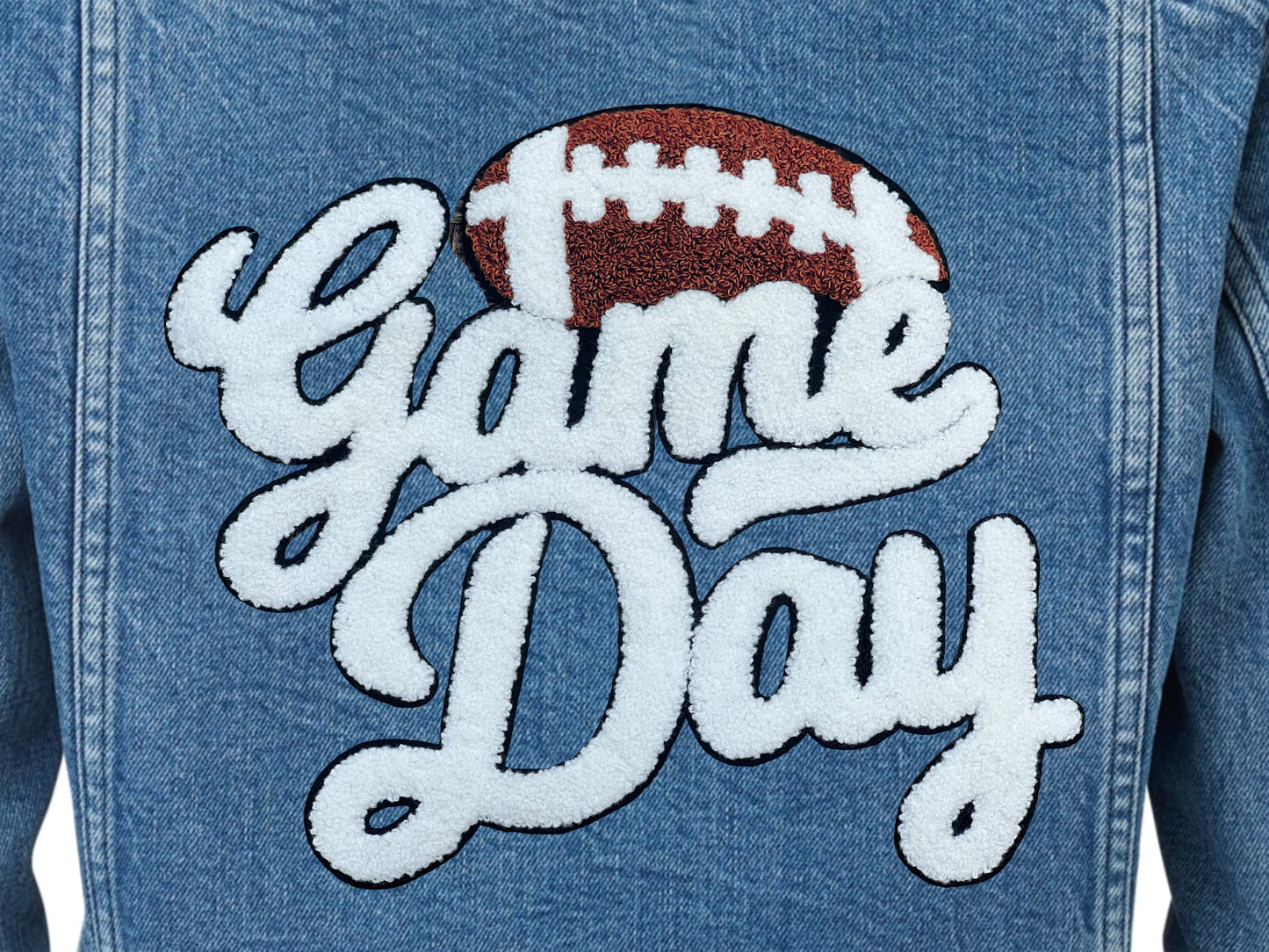 White Football Game Day Chenille Iron On Patch